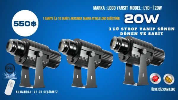Logo Yansıt 3'lü Strop Yanıp Sönen LYD-i20W Logo projektör