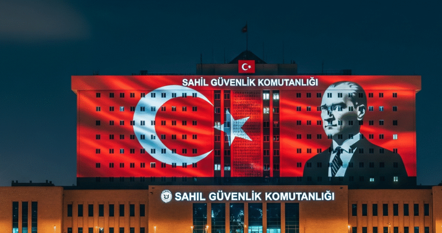 Sahil Güvenlik Komutanlığı Karargah Binalarına Yansıtılan Türk Bayrağı ve Atatürk Resmi Logolarının Derin Anlamı ve Önemi 1 Gemini Generated Image iamz70iamz70iamz