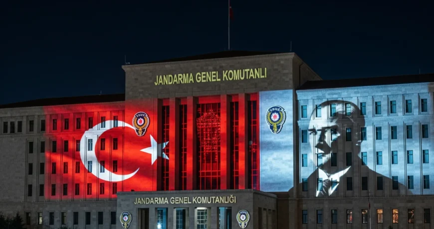 Jandarma Genel Komutanlığı Karargah Binalarına Yansıtılan Türk Bayrağı ve Atatürk Resmi Logolarının Derin Anlamı ve Önemi 1 JANDARMA GENEL KOMUTANLIGI