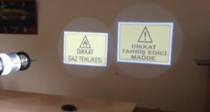 Logo Yansıt Gaz Tehlikesi Levhası Yansıt Koruyucu Maske Kullan Güvenlik Işığı 7 54 1