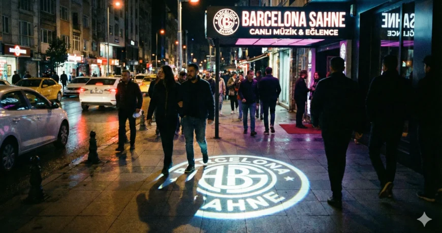 Gecenin Karanlığında Parlayan Prestij: Barcelona Sahne ve Logo Yansıt Teknolojisi 1 Gemini Generated Image ltio0gltio0gltio