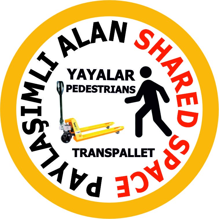 Paylaşımlı alan uyarısı yansıtma ile mesajınızı görünür kılın | LY-047 1 Transpalet yayalar paylaşımlı alan shared space uyarı tasarımı - LY-047