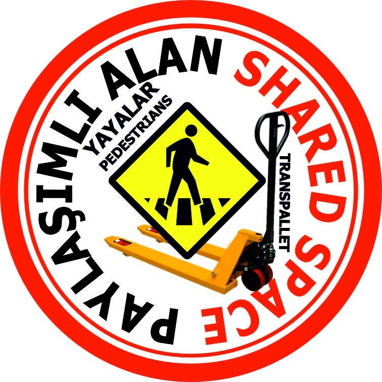 Paylaşımlı alan uyarısı yansıtma ile mesajınızı görünür kılın | LY-122 1 Kırmızı çerçeveli paylaşımlı alan shared space transpalet uyarı tasarımı - LY-122