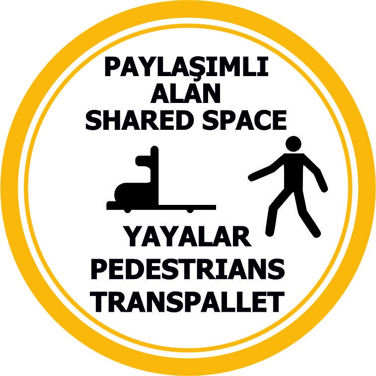 Paylaşımlı alan uyarısı yansıtma ile mesajınızı görünür kılın | LY-162 1 Sarı çerçeveli paylaşımlı alan shared space transpalet uyarı tasarımı - LY-162